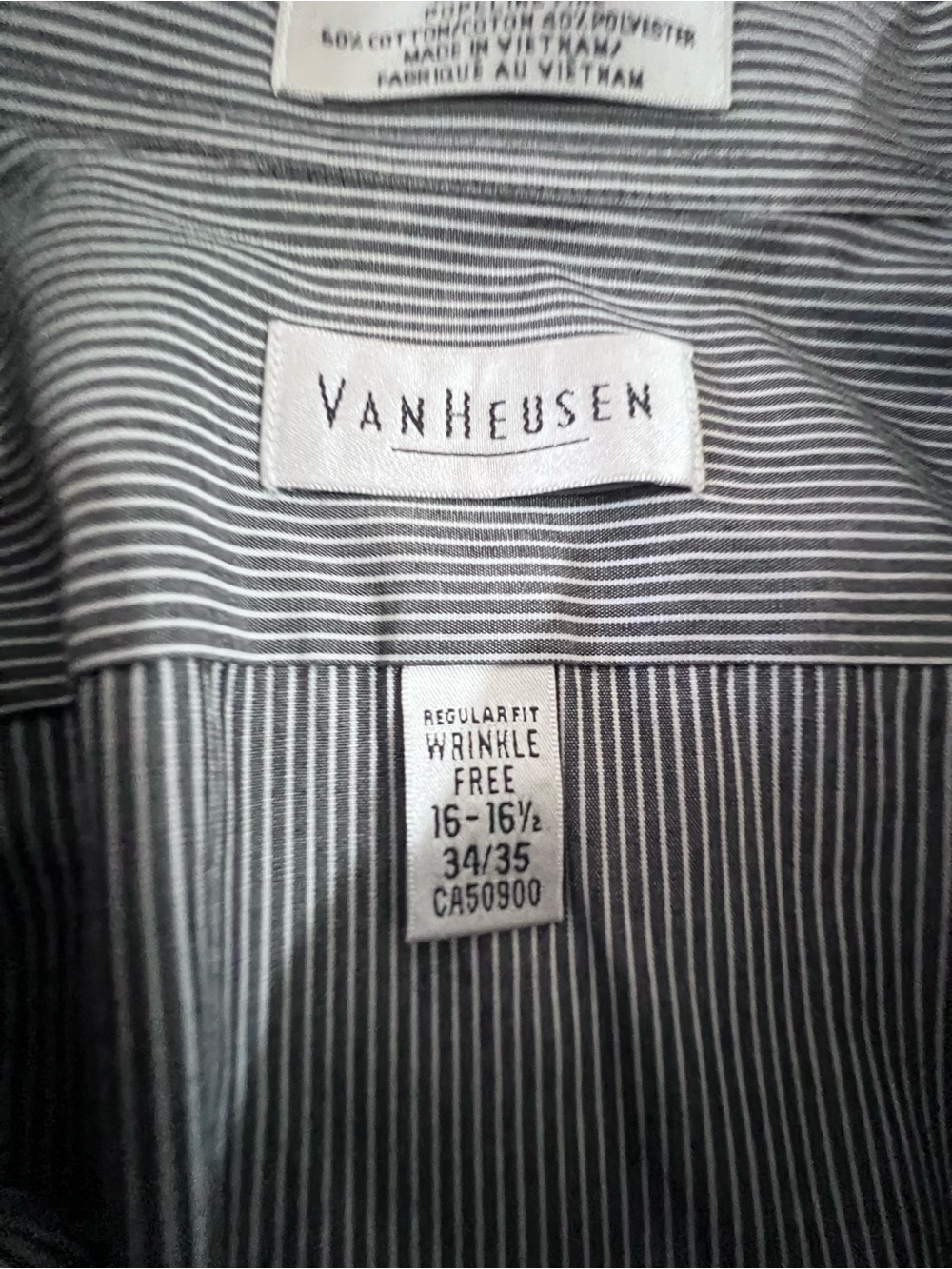 Van Heusen Gray and White Striped Large Dress Shirt